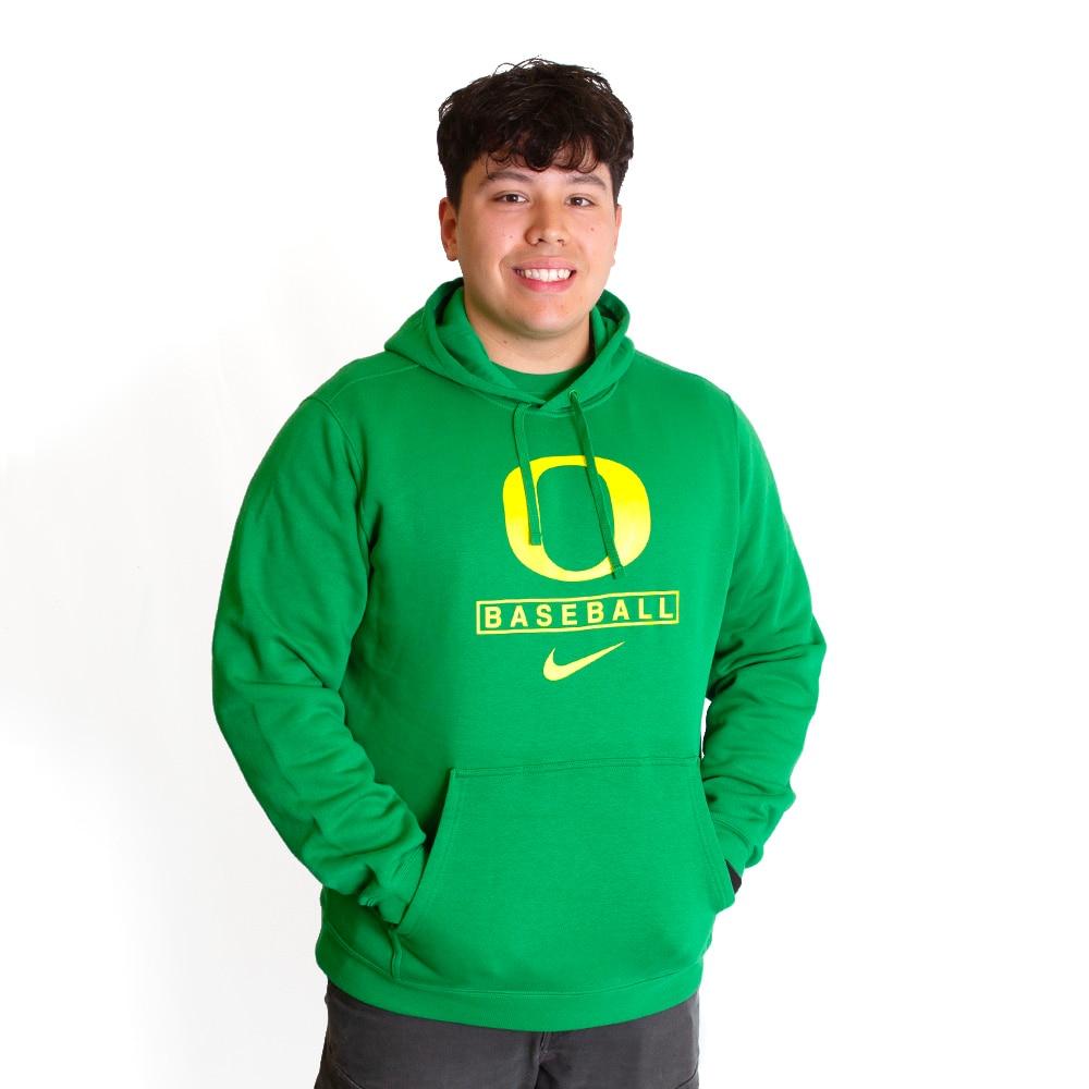 Classic Oregon O, Nike, Green, Hoodie, Cotton Blend, Men, Baseball, Pullover, Sweatshirt, 817410